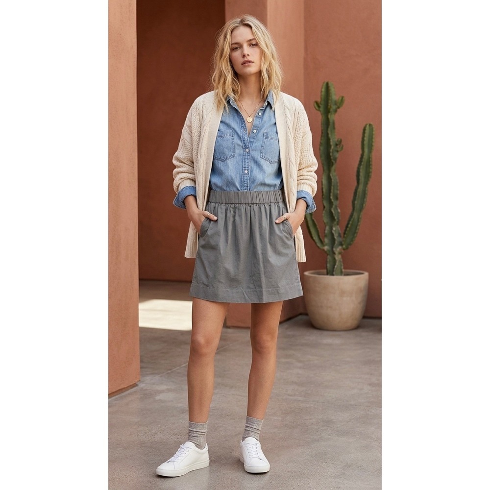 J.Crew Gray Cotton Elastic Waist Mini Skirt with Pockets Style 36254 Size 8